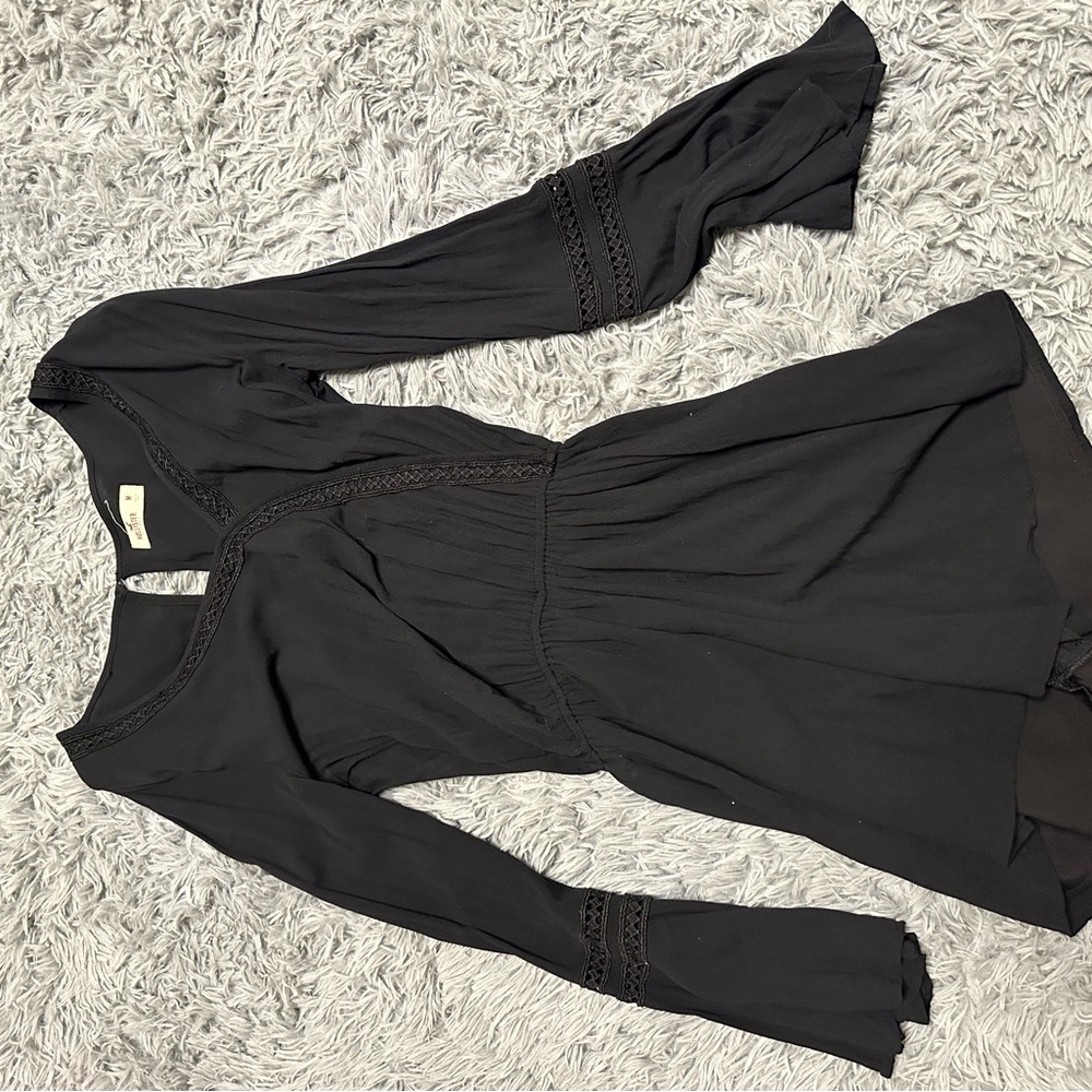 Black Long Sleeve Romper with Lace Trim